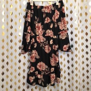 Xhilaration Floral Dress with Trumpet Sleeve
